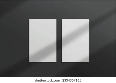 Realistic portrait vertical elegant and minimalist white blank business card mockup presentation. 3D vector illustration. Windows shadow and leaves overlay on isolated background. - Powered by Shutterstock - Get 15% off with code: PIKWIZARD15