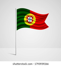 Realistic Portugal country flag waving in wind. Abstract country flag with flagpole isolated on grey background