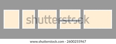 Realistic postal stamp collection with perforated edges. Rectangular postage stamps. Old grunge Textured blank template. Great for vintage design, scrapbooking, letter, retro graphic