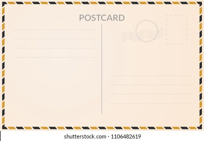 Realistic postcard illustration with empty address fields