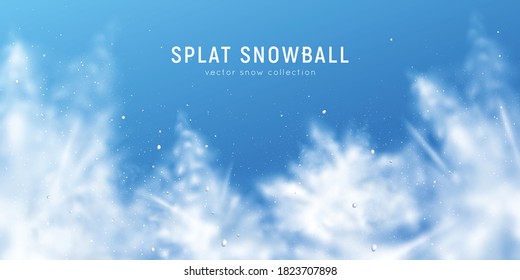 Realistic poster with blurry snow clouds on blue background vector illustration