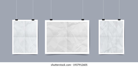 Realistic poster mock up hanging. Empty white poster template. 