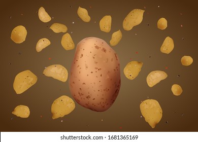 Realistic potato chips. Vector illustration. Snack product