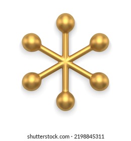 Realistic premium circle snowflake abstract design golden shiny metallic surface for Christmas tree decor vector illustration. Minimalist luxury Xmas bauble rounded ornamental shape mockup