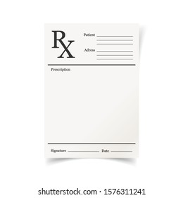 Realistic prescription icon in flat style. Rx document vector illustration on white isolated background. Paper business concept.