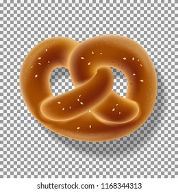 Realistic pretzel isolated on transparent background. Vector illustration with tasty pretzel for Oktoberfest.