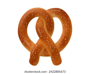 Realistic pretzel or salty bretzel, vector isolated German beer festival pastry. Oktoberfest bakery food or bread snack of Bavaria pretzel with salt, Bavarian and Germany baked pastry snack