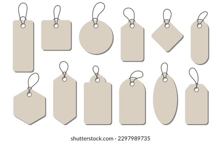 Realistic price tag set. Price tag collection. Paper labels set. Blank cardboard price tags. Set of sale tags and labels. Vector illustration