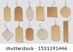 Realistic price tag set. Craft organic white and brown paper labels in different shapes.