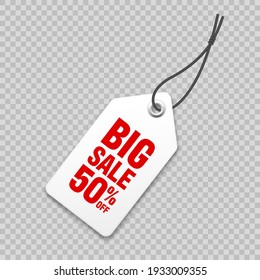 Realistic price tag. Special offer or shopping discount label. Retail paper sticker. Promotional sale badge with text. Vector illustration.