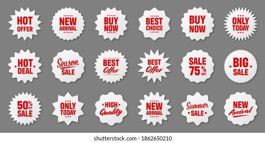 Realistic Price Tags Collection. Special Offer Or Shopping Discount Label. Retail Paper Sticker. Promotional Sale Badge. Vector Illustration.