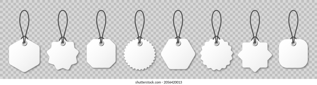 Realistic price tags collection. Special offer or shopping discount label. Retail paper sticker. Blank promotional sale badge. Vector illustration.