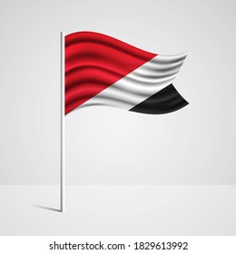 Realistic Principality of Sealand country flag waving in wind. Abstract country flag with flagpole isolated on grey background