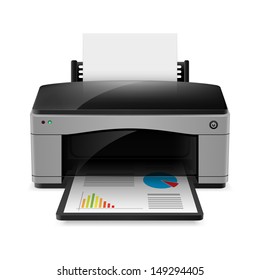 Realistic printer. Illustration on white background for design