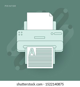 Realistic printer vector isometric illustration. Concept of line icon with green theme