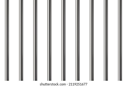 Realistic prison metal bars. Prison fence. Jail grates. Iron jail cage. Metal rods. Criminal grid background. Vector pattern. Illustration isolated on white background.