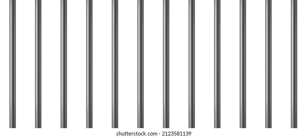 Realistic prison metal bars. Prison fence. Jail grates. Iron jail cage. Metal rods. Criminal grid background. Vector pattern. Illustration isolated on white background.