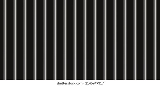 Realistic prison metal bars. Prison fence. Jail grates. Iron jail cage. Metal rods. Criminal grid background. Vector pattern. Illustration isolated on black background.