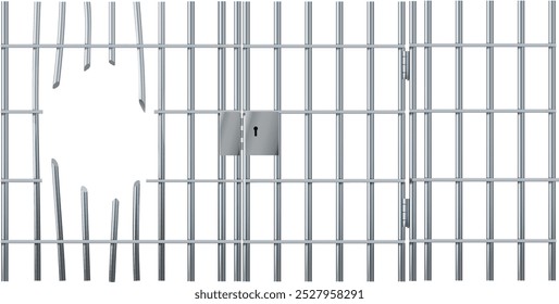 Realistic prison metal bars. Prison fence jail. Iron jail cage. Template design for criminal or sentence. Vector illustration