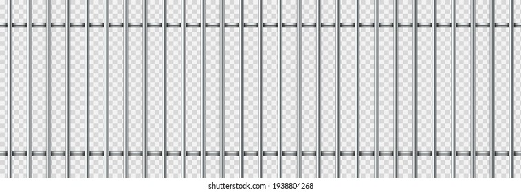 Realistic prison metal bars isolated on transparent background. Prison fence jail. Iron jail cage. Template design for criminal or sentence. Vector illustration