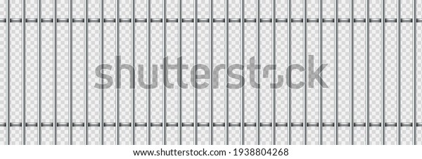 Realistic prison metal bars isolated\
on transparent background. Prison fence jail. Iron jail cage.\
Template design for criminal or sentence. Vector\
illustration