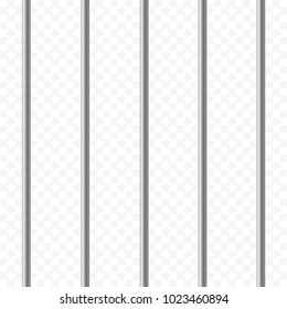 Realistic Prison Metal Bars On Transparent Background. Iron Jail Cage. Prison Fence Jail. Template Design For Criminal Or Sentence. Vector Illustration