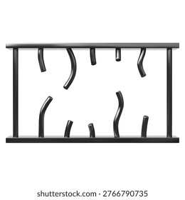 A realistic prison window with broken iron bars. Prison escape, gaining freedom, overcoming harsh systemic restrictions, completing a sentence. Empty frame. Vector. Icon.
