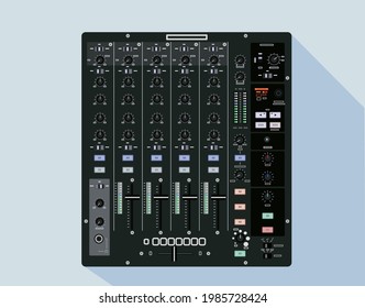 Realistic professional dj mixer, vector illustration. Legendary equipment model. A device for mixing electronic music. Material for nightclubs. Suitable for drawing on a T-shirt. Disc jockey console.