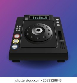 Realistic professional DJ turntable with detailed buttons, platter, and tonearm for music designs