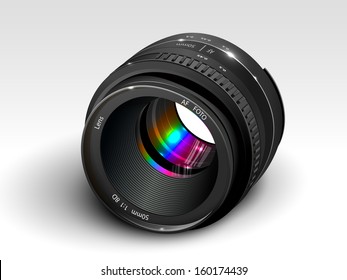 realistic professional lens from the camera on a grey background