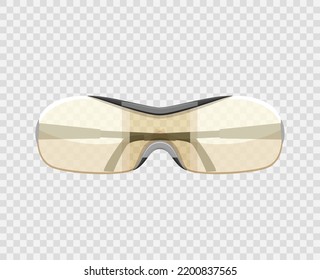 Diseño de iconos de gafas de protección realista. Accesorio de gafas de anteojos para el trabajo o actividad recreativa de hobby con lente dorada aislada. Ilustración del vector