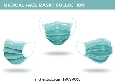 Realistic Protective Medical face mask collection with 3 angle vector