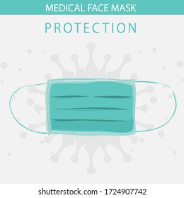 Realistic Protective Medical face mask Front side vector Protection against viruses, bacteria, smog.