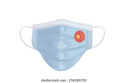 Realistic Protective Medical face mask Front side vector, with the symbol of the Chinese flag, vector illustration

