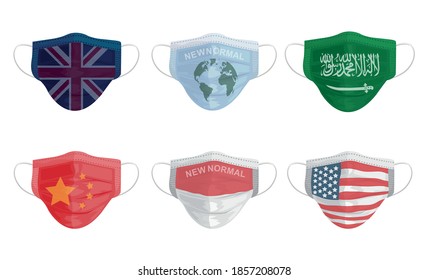 Realistic Protective Medical face mask Front side vector, with the symbol of the Country flag, vector illustration