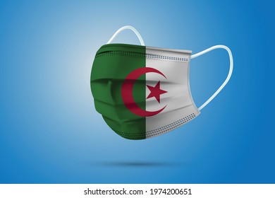 Realistic Protective Medical Mask with National Flag of Algeria. Health care and medical concept With the flag. Vector illustration.