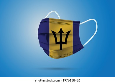 Realistic Protective Medical Mask with National Flag of Barbados. Health care and medical concept With the flag. Vector illustration.