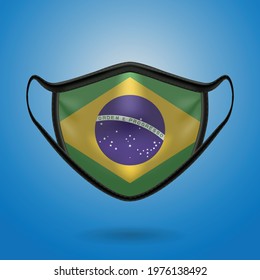 Realistic Protective Medical Mask with National Flag of Brazil. Health care and medical concept With the flag. Vector illustration.