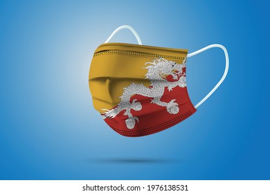 Realistic Protective Medical Mask with National Flag of Bhutan. Health care and medical concept With the flag. Vector illustration.