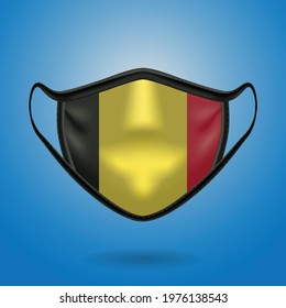 Realistic Protective Medical Mask with National Flag of Belgium. Health care and medical concept With the flag. Vector illustration.