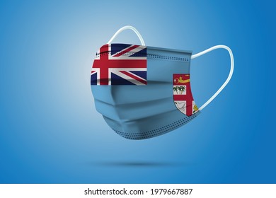 Realistic Protective Medical Mask with National Flag of Fiji. Health care and medical concept With the flag. Vector illustration.