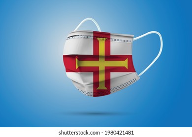 Realistic Protective Medical Mask with National Flag of Guernsey. Health care and medical concept With the flag. Vector illustration.