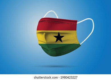 Realistic Protective Medical Mask with National Flag of Ghana. Health care and medical concept With the flag. Vector illustration.