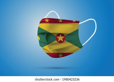 Realistic Protective Medical Mask with National Flag of Grenada. Health care and medical concept With the flag. Vector illustration.