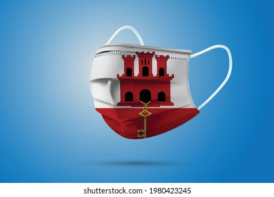 Realistic Protective Medical Mask with National Flag of Gibraltar. Health care and medical concept With the flag. Vector illustration.