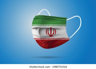 Realistic Protective Medical Mask with National Flag of Iran. Health care and medical concept With the flag. Vector illustration.