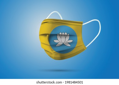 Realistic Protective Medical Mask with National Flag of Kalmykia. Health care and medical concept With the flag. Vector illustration.