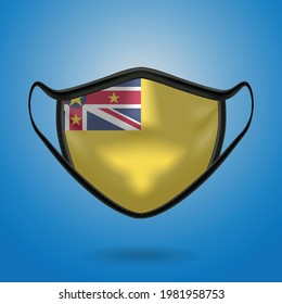 Realistic Protective Medical Mask with National Flag of Niue. Health care and medical concept With the flag. Vector illustration.