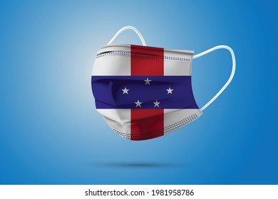 Realistic Protective Medical Mask with National Flag of Netherlands Antilles. Health care and medical concept With the flag. Vector illustration.