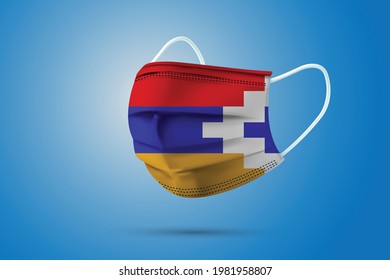 Realistic Protective Medical Mask with National Flag of Nagorno Karabakh. Health care and medical concept With the flag. Vector illustration.